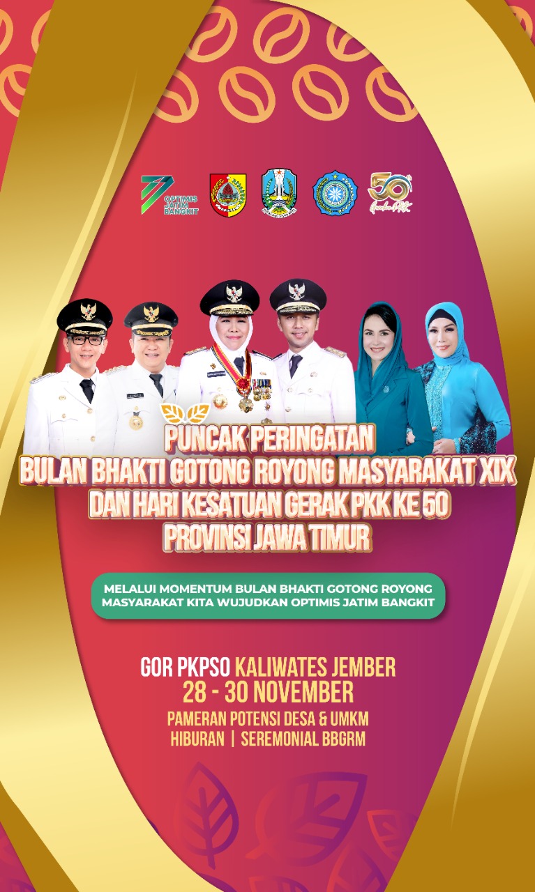 Gambar PUNCAK PERINGATAN BULAN BHAKTI GOTONG ROYONG MASYARAKAT XIX DAN HARI KESATUAN GERAK PKK KE 50 PROVINSI JAWA TIMUR TAHUN 2022